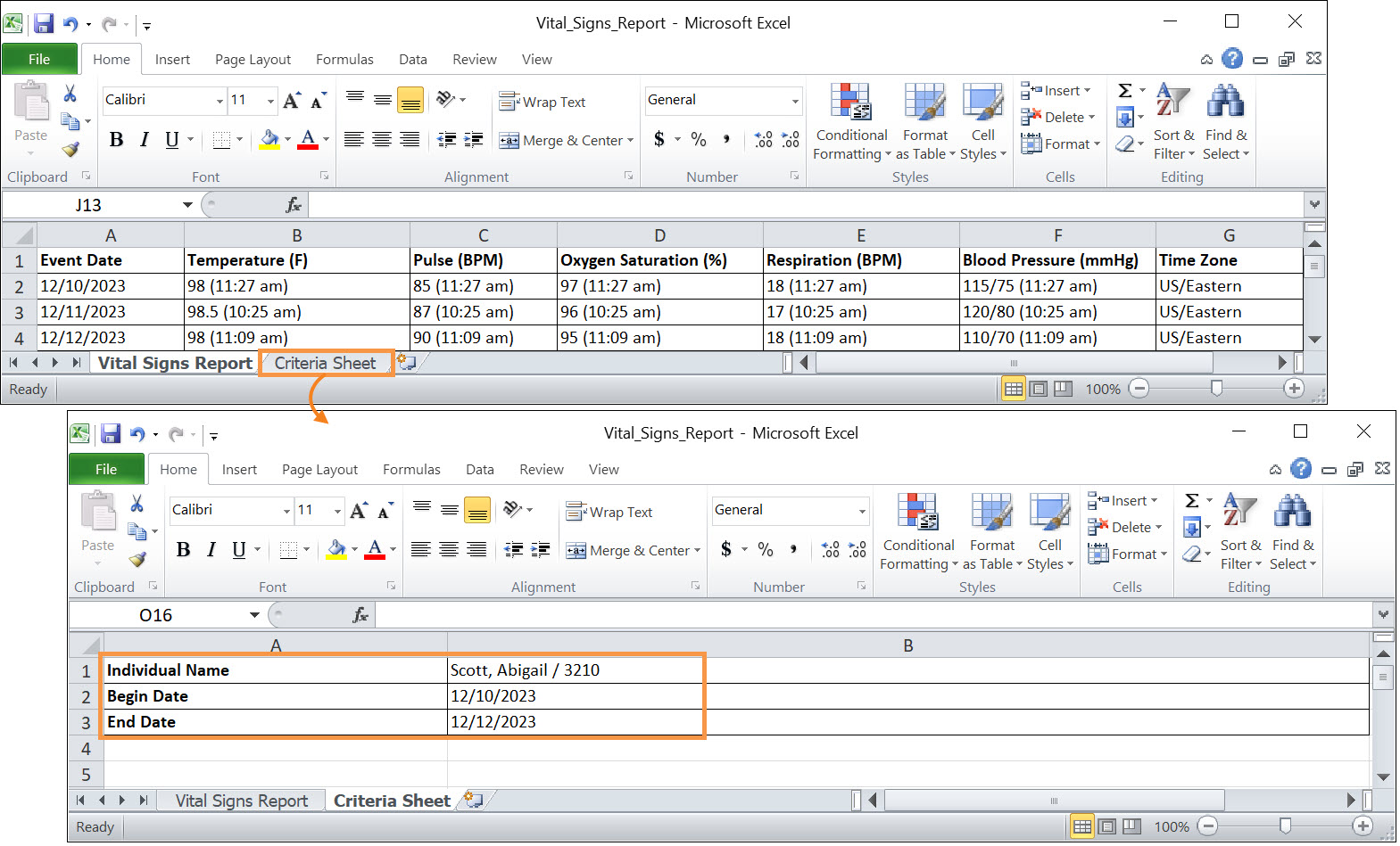 Screenshot showing the HT Reports Criteria Sheets.