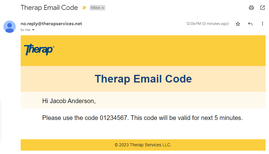 Screenshot showing the login OTP sent via email.