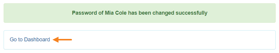 Screenshot showing the password reset success message.