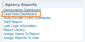 Screenshot of the Case Note Agency Dashboard role in User Privilege