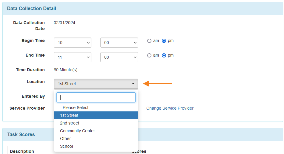 Screenshot of the Location field on an ISP Data Collection form