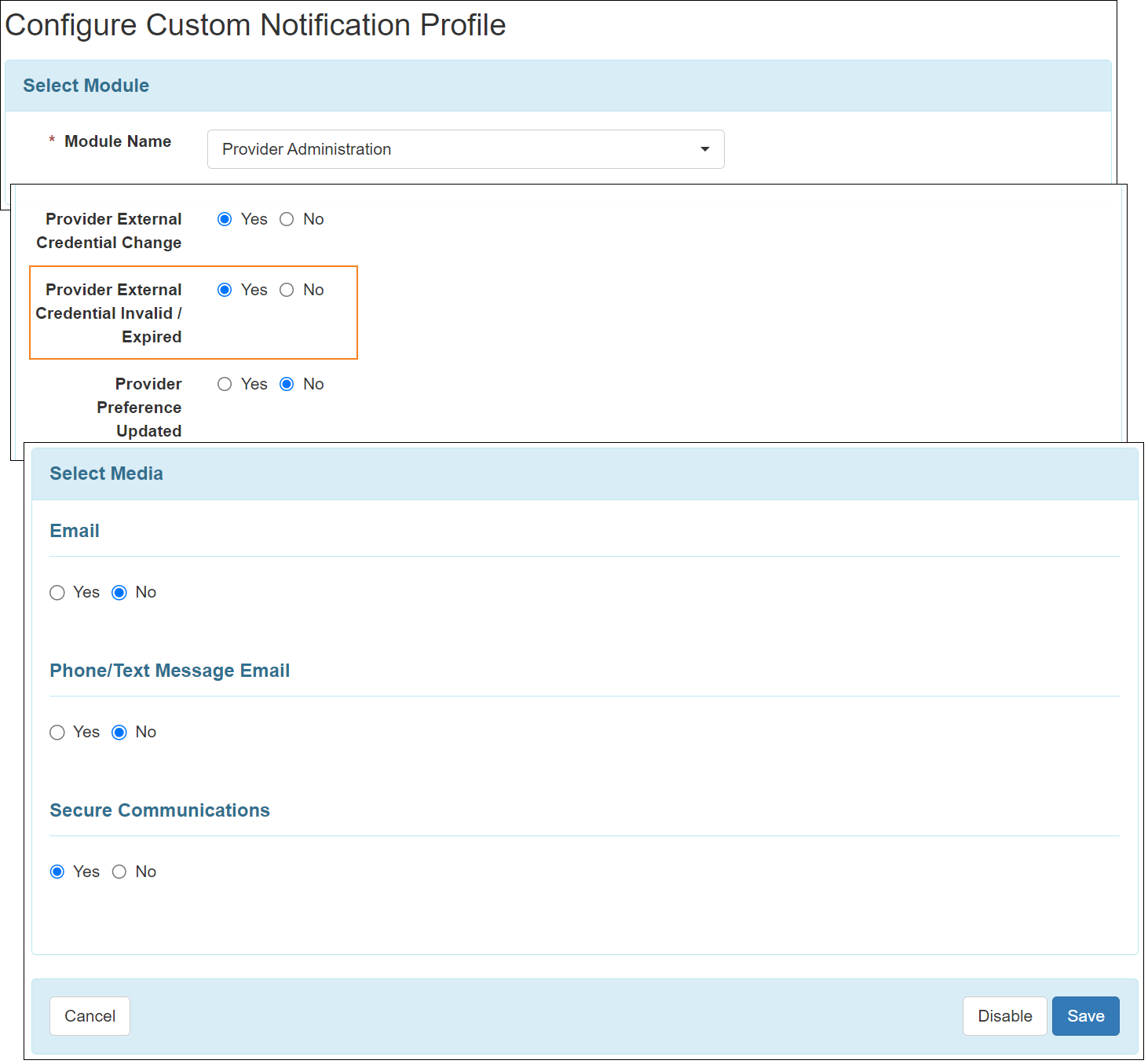 Screenshot showing the newly added field on the Configure Custom Notification Profile
