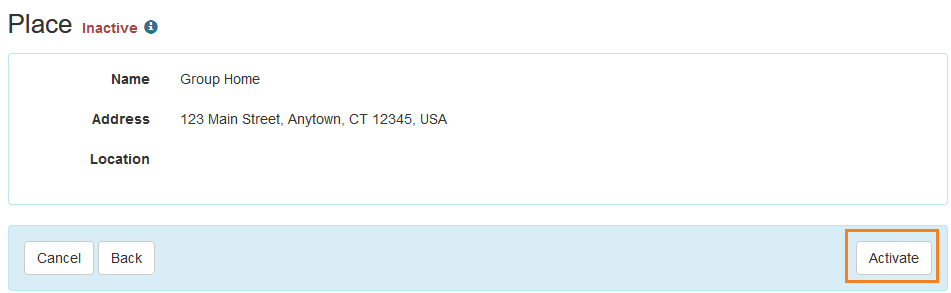 Screenshot of a Place form with the Activate button
