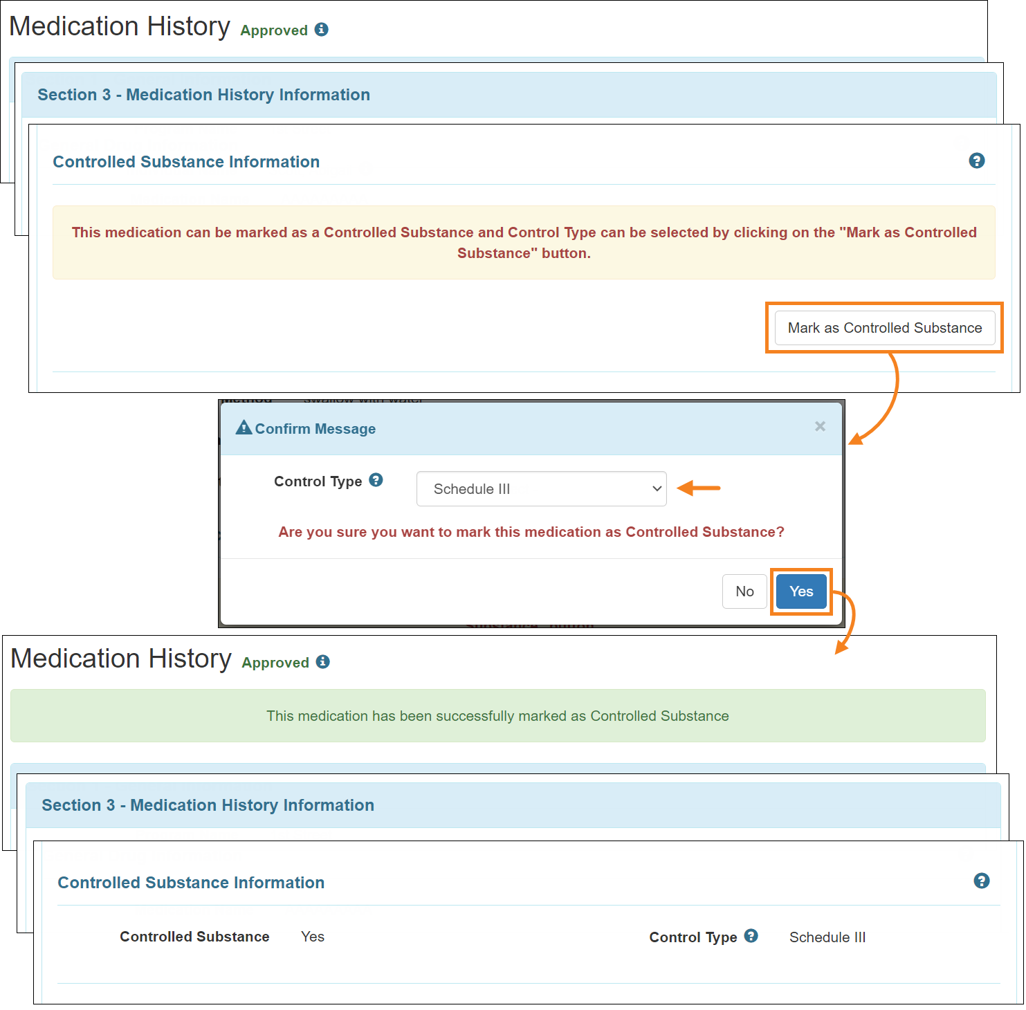 Screenshot showing the Controlled Substance in Approved MH.