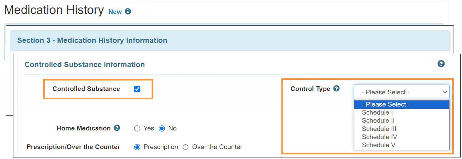 Screenshot showing the Controlled Substance section.