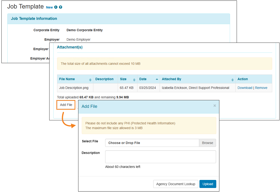 Screenshot showing the addition of multiple attachments