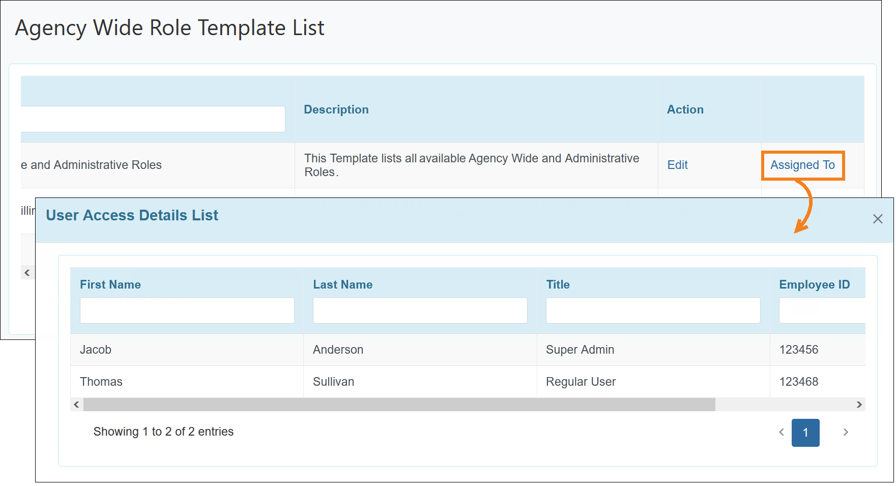 Screenshot showing the read-only Agency Wide Role Template Assinging feature