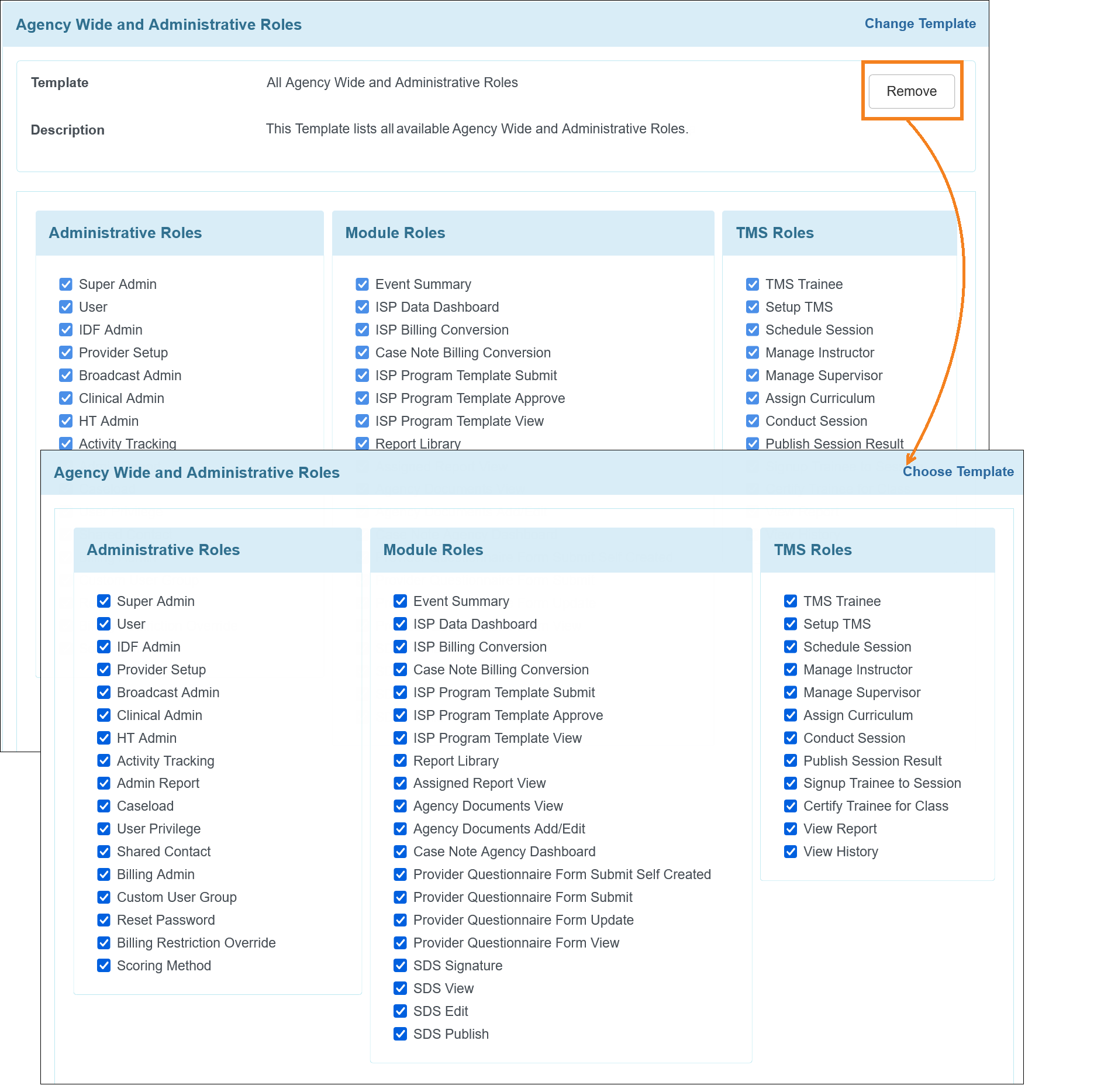 Screenshot showing how to update User Privilege after removing the Template