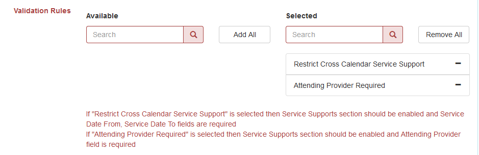 Screenshot showing error messages for Validation Rules field in a Plan Template