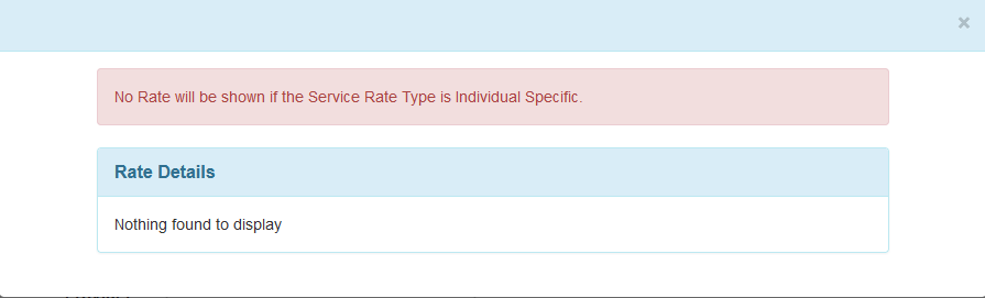 Screenshot showing error message for Individual Specific Rate Type in Service Support form of Individual Plan