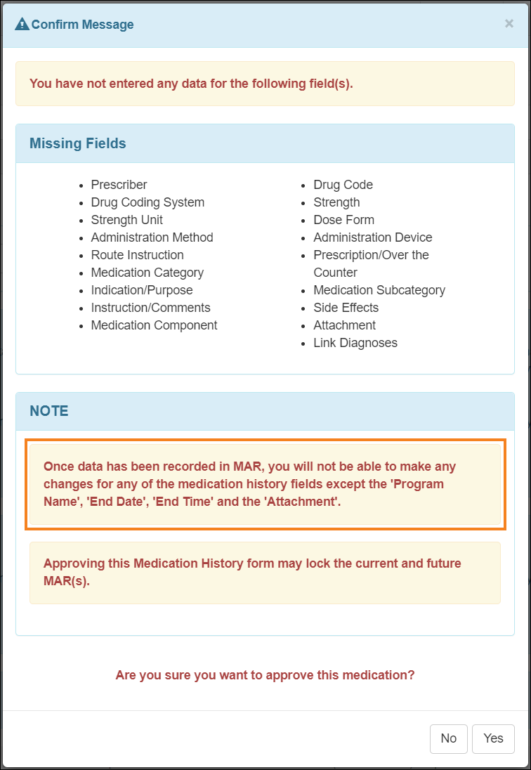 Screenshot showing the Confirm Message