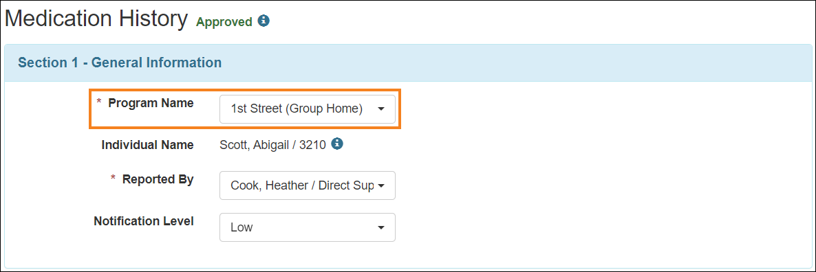 Screenshot showing the Program Name field