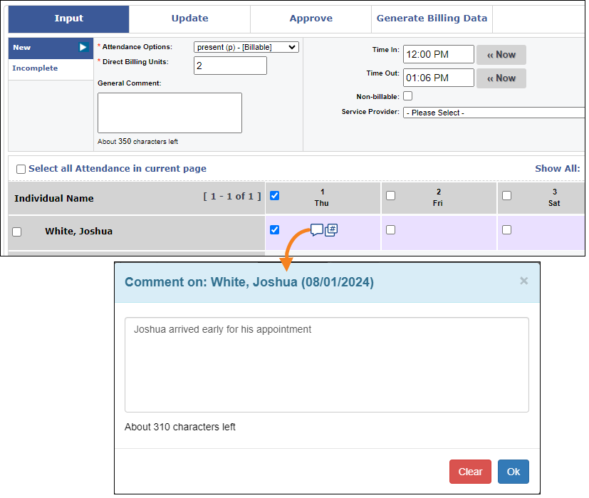 Screenshot showing new Comment popup