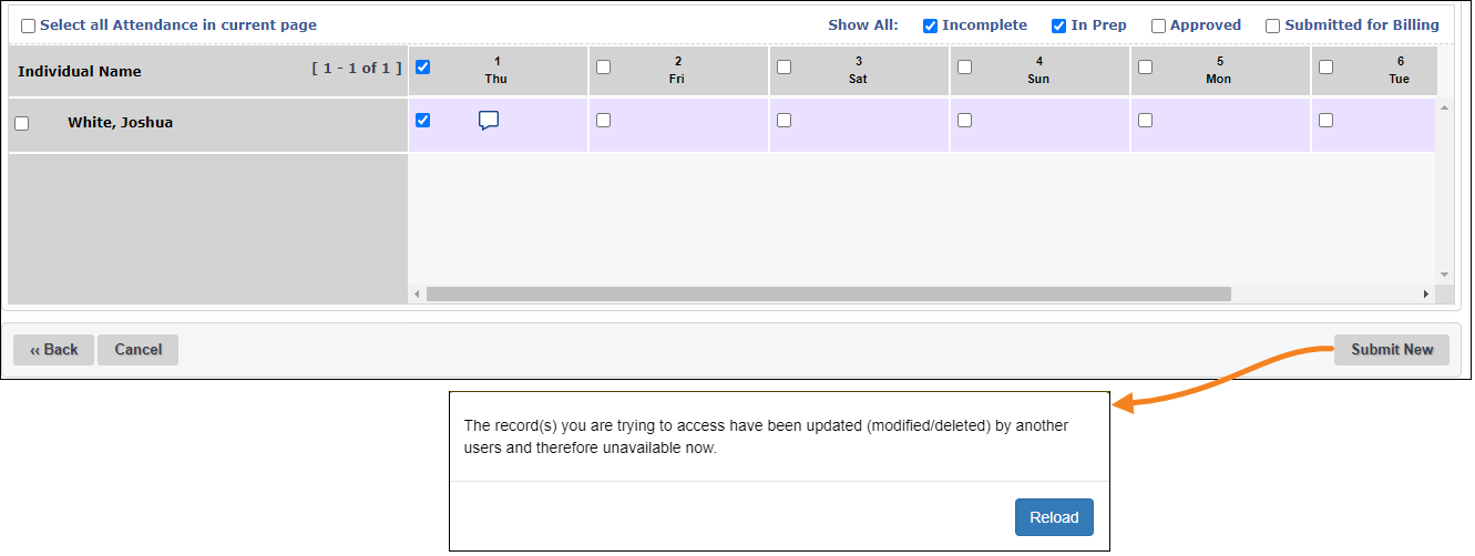 Screenshot showing new Error popup