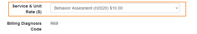 Screenshot showing the Service & Unit Rate ($) field of a Case Note