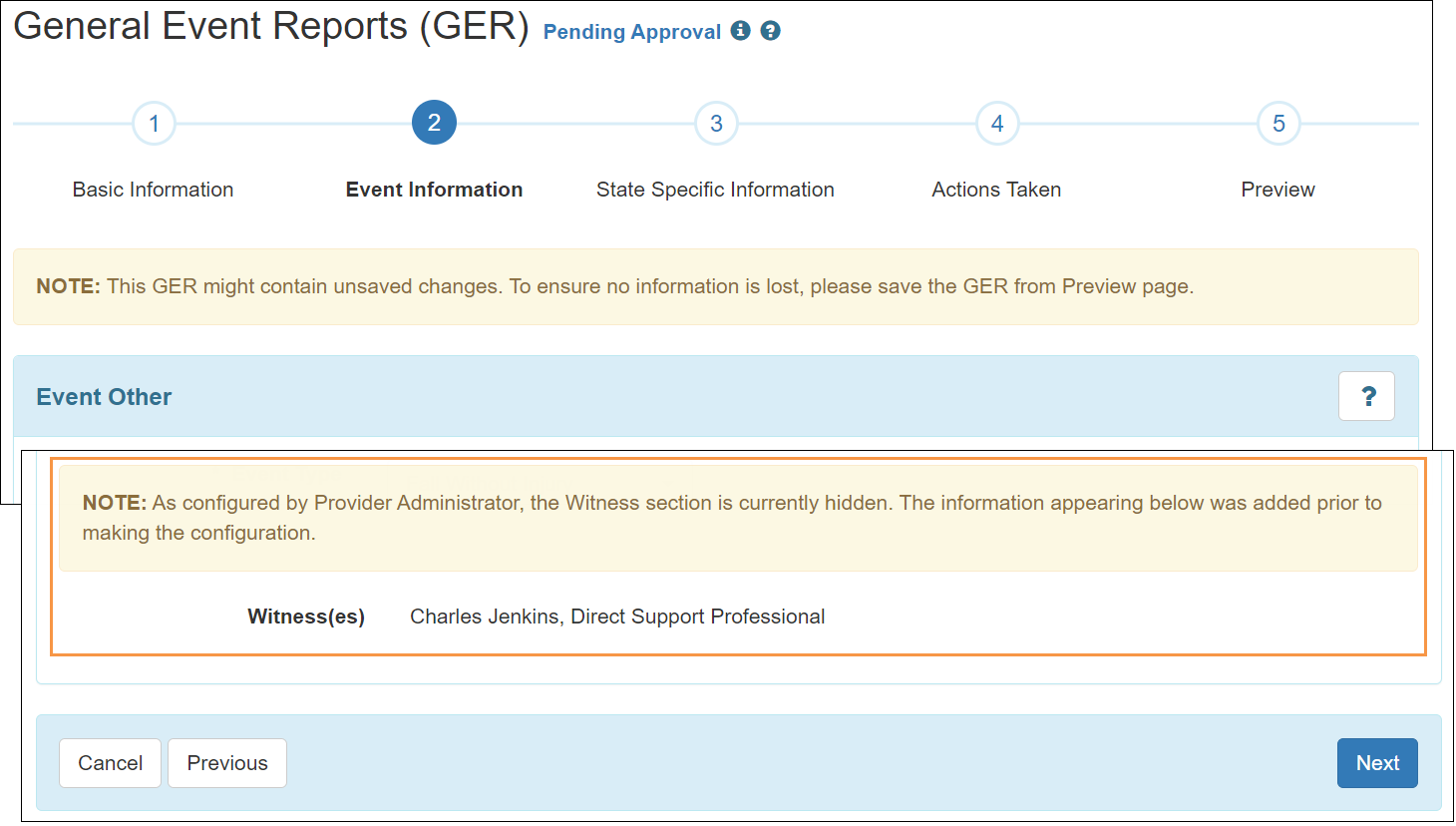 Screenshot showing the GER Witness section.