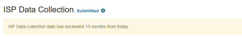 Screenshot of the error message for 13 months on the ISP Data Collection page