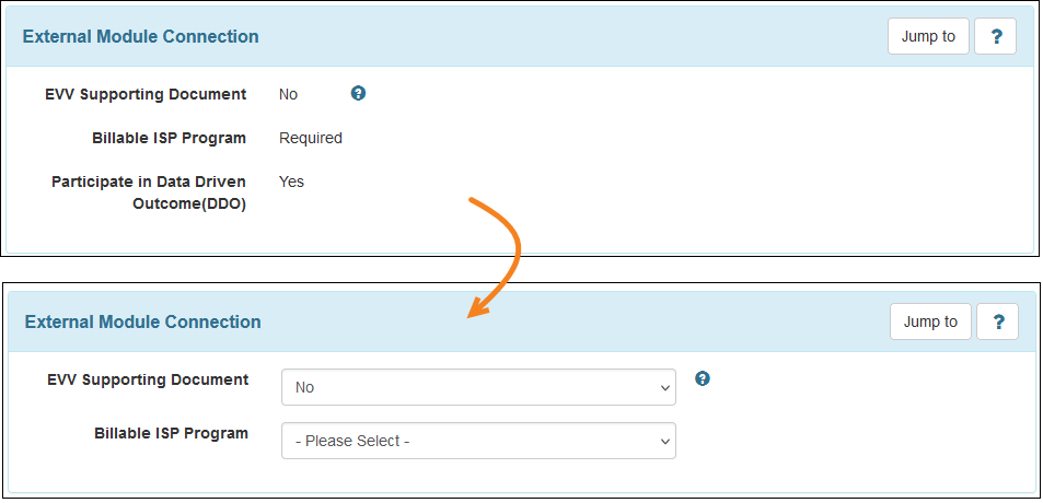 Screenshot of the External Module Connection section of oversight and linked providers