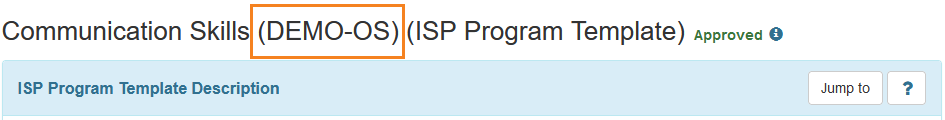Screenshot of an Approved ISP Program Template in linked provider showing the Provider Code of oversight provider