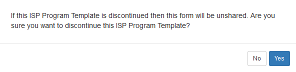 Screenshot of the warning message for approving ISP Program Template in oversight provider