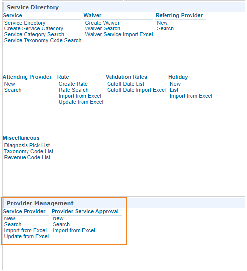 Screenshot of Provider Management section for oversight providers
