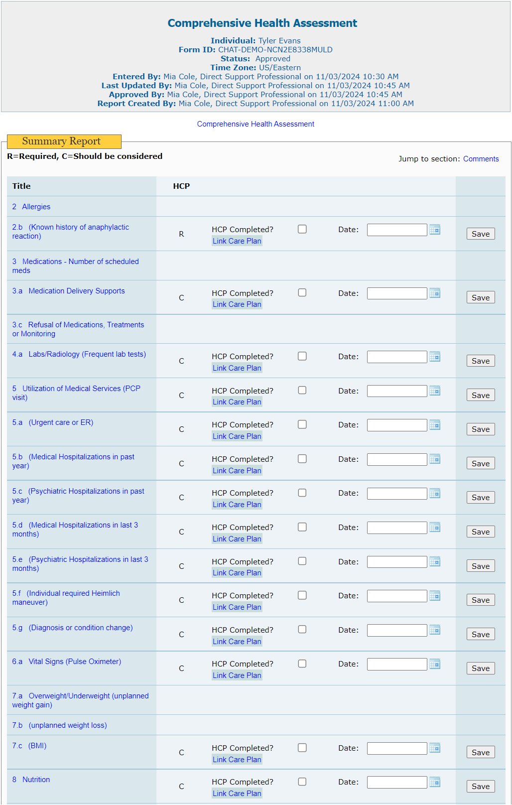 Screenshot of the Summary Report without MERP column