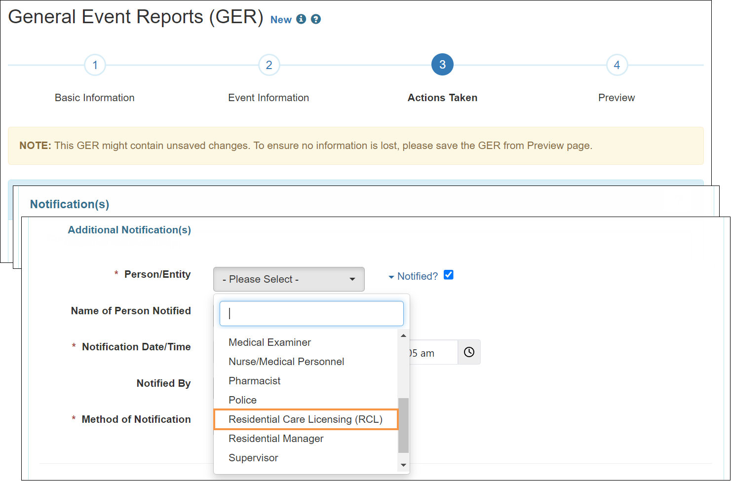 Screenshot showing the Person/Entity field in Manitoba GER.