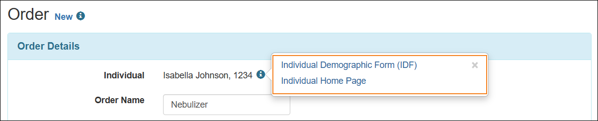 Screenshot showing the Order Details section of the Order Form