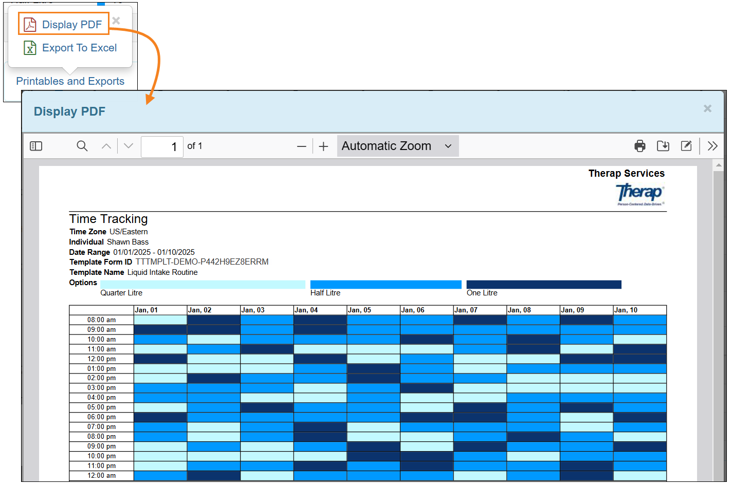 An image of the Time Tracking Display PDF link showing the PDF Viewer upon clikcing on the link .