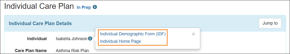 Screenshot showing the 'i' icon beside Individual field.