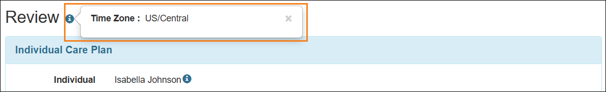 Screenshot showing the 'i' icon in Review page.