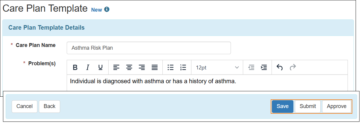 Screenshot showing the Save, Submit, and Approved buttons.