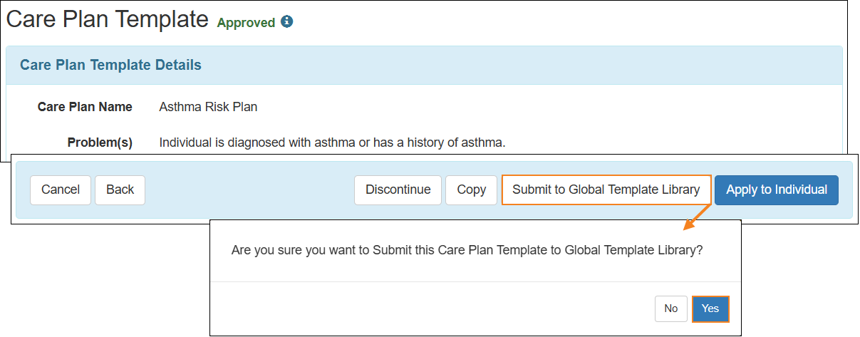 Screenshot showing the Submit to Global Template Library button.