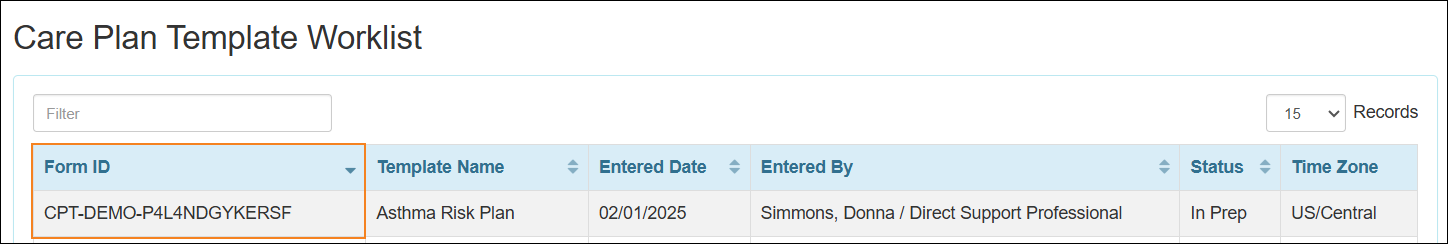 Screenshot showing the new fields in Care Plan Template Search result page.