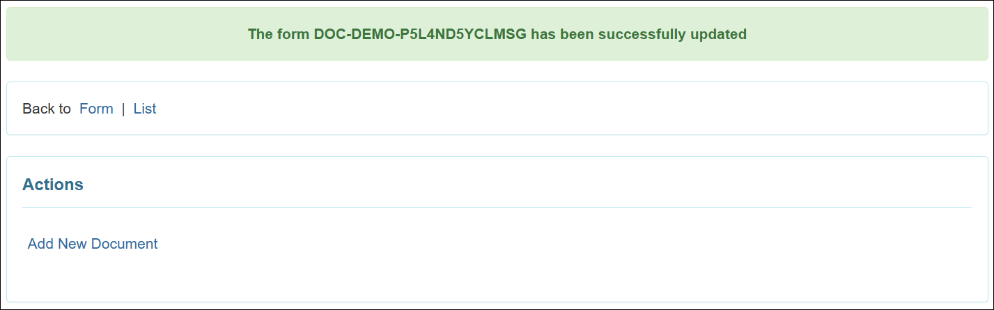 An image of the success page after updating an Agency Wide document.