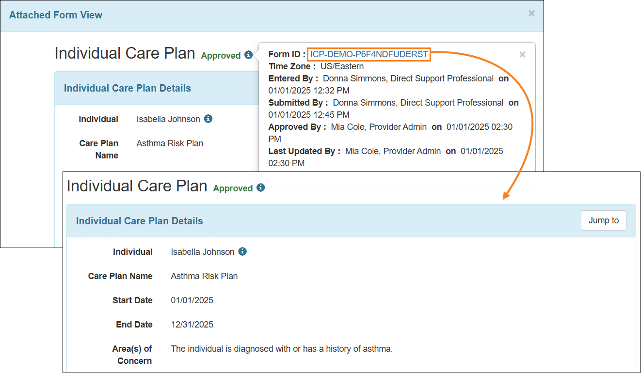 Screenshot showing the Form ID link in 'i' icon.