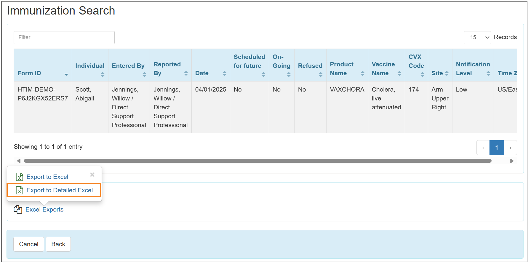 Screenshot showing the Detailed excel link.
