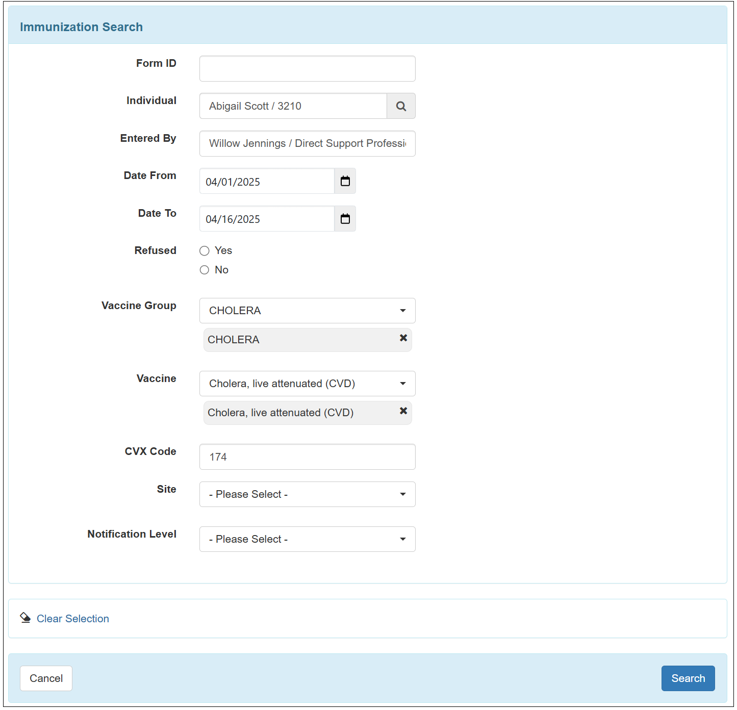 Screenshot showing the Search page.