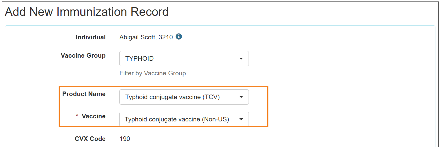Screenshot showing the vaccine status.