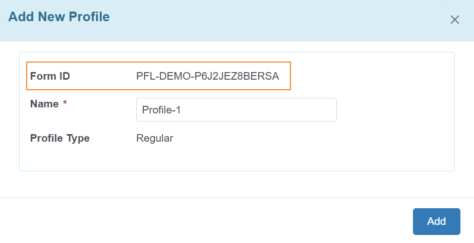 Image of the Add New Profile page highlighted the newly added Form ID label.