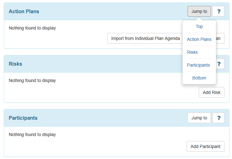 Screenshot showing the enabled Sections field of a Plan Template