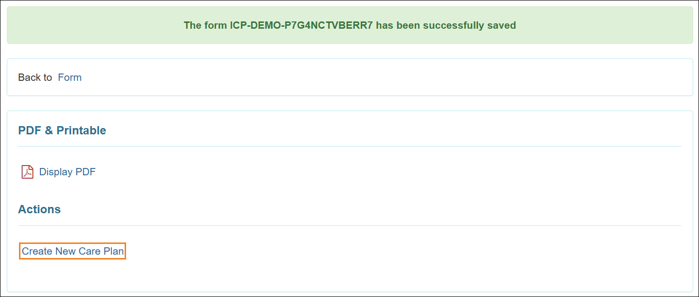 An image of the Create New Care Plan link.