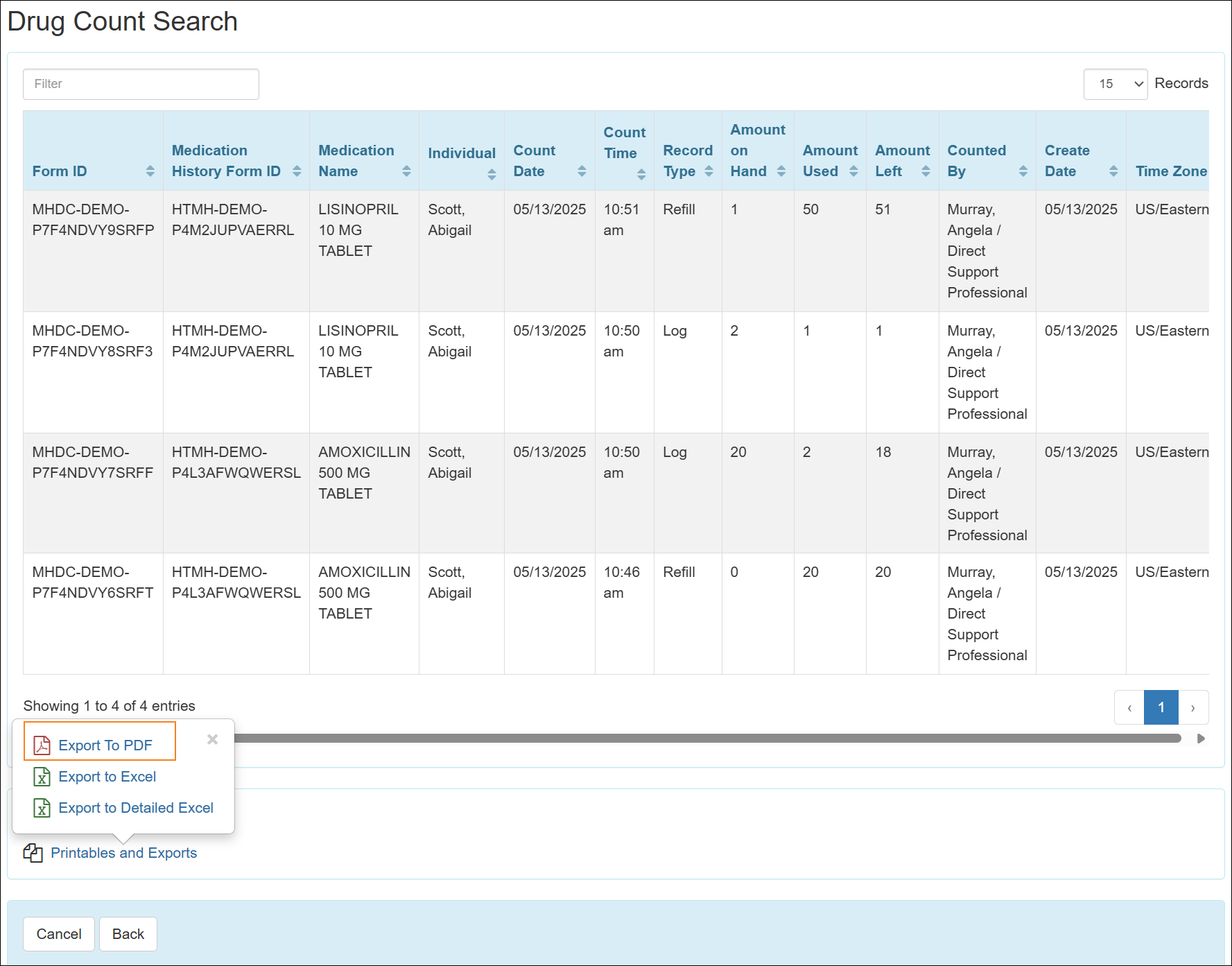 Screenshot showing the Export To PDF.