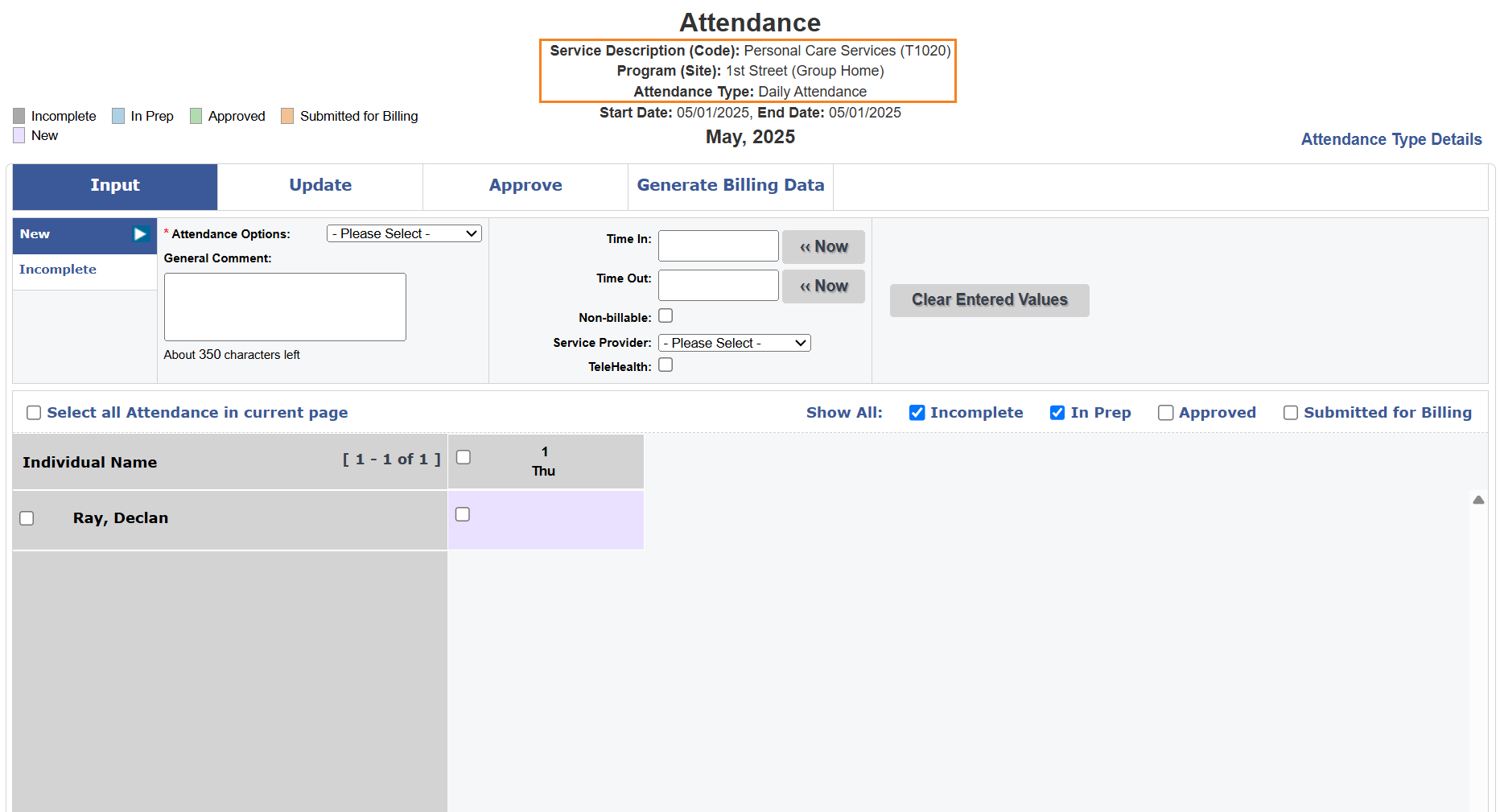 An image of the Attendance grid.