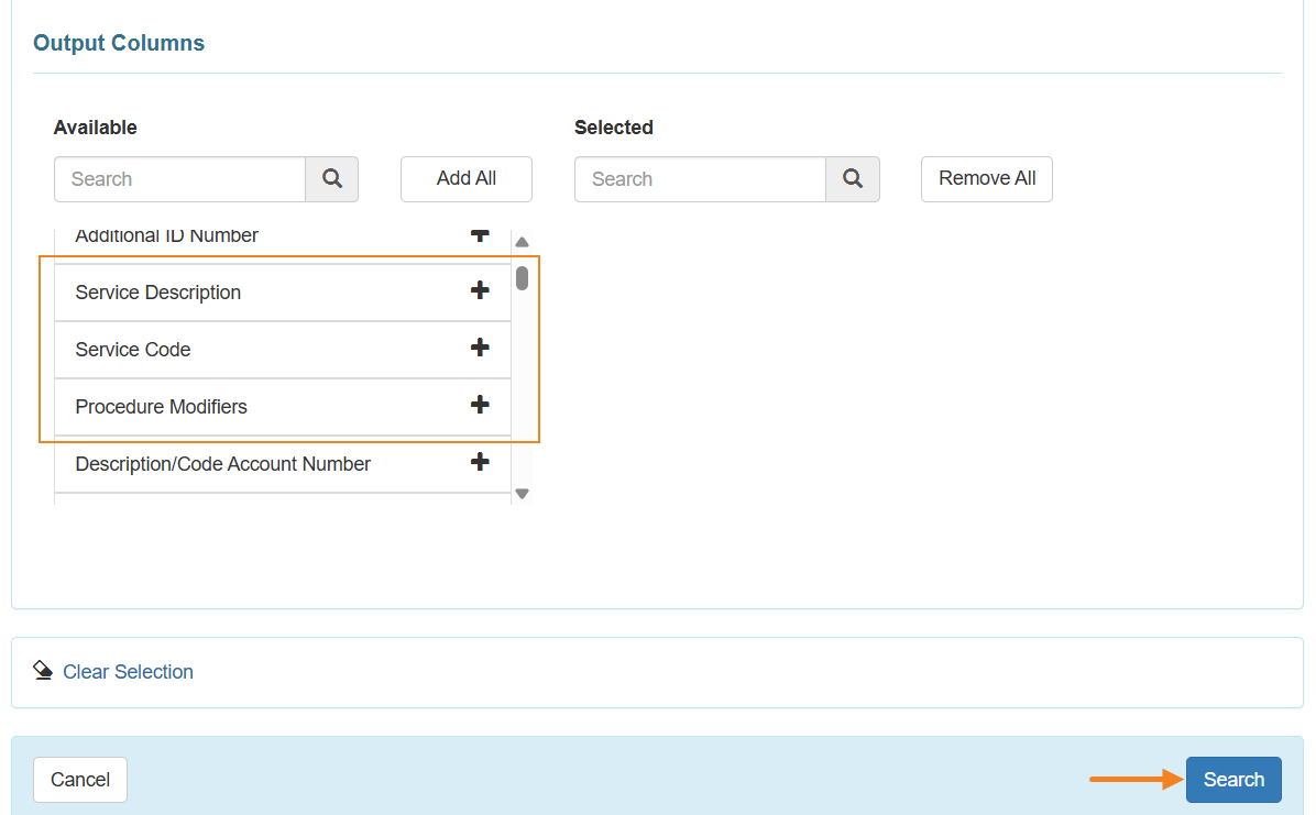 An image of the Output Columns list.