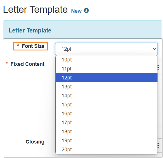 Screenshot showing the Font Size column.