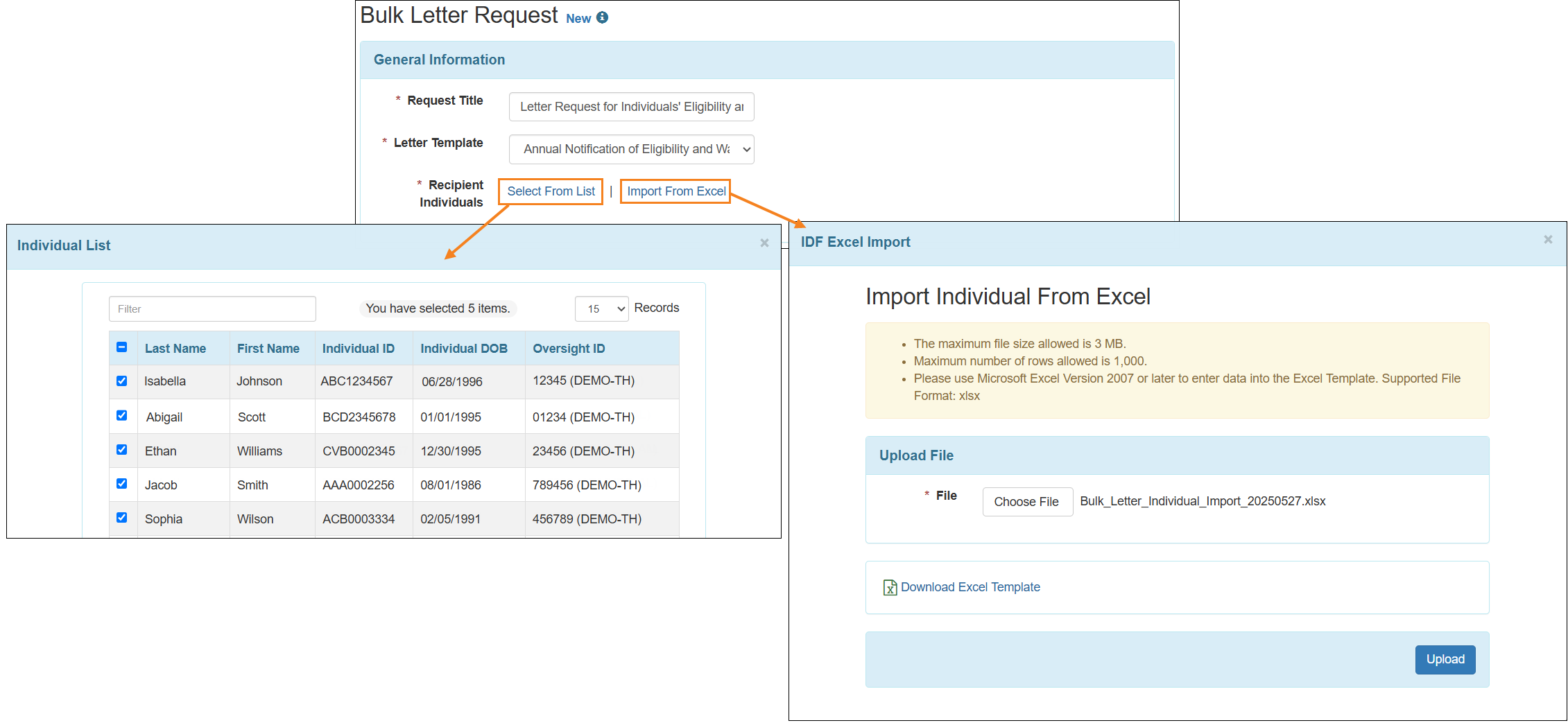 Screenshot showing the individual selection options.