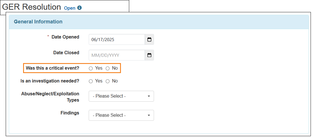 Screenshot showing the Was this a critical event field.
