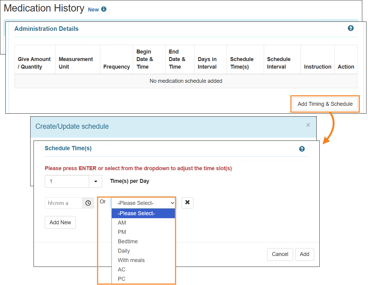 Screenshot showing the MH Schedule Text slot.