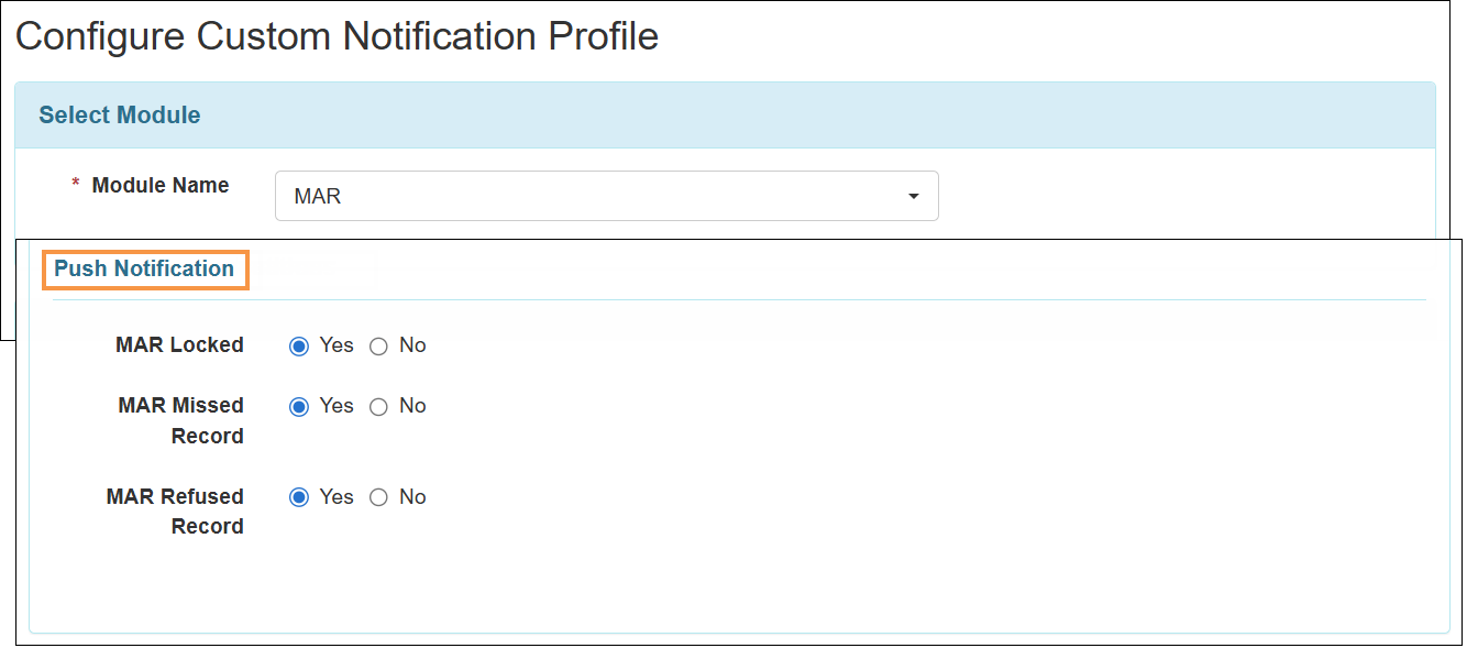 Screenshot showing the MAR Push Notifications.